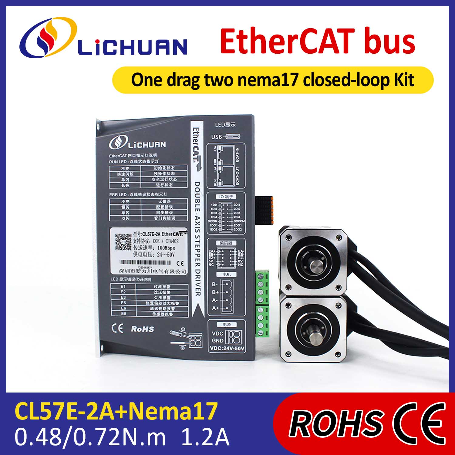Kit de drivere pentru motor pas cu pas în buclă închisă EtherCAT 2Phase Nema17 cu 2 axe CC
