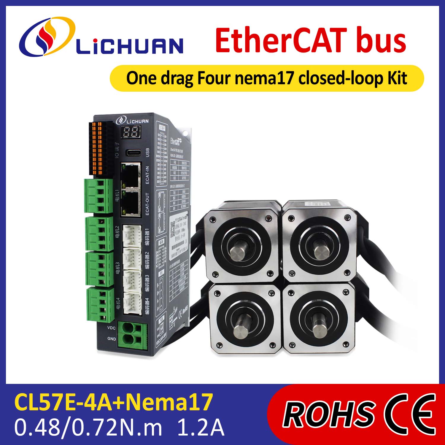 Kit de drivere pentru motor pas cu pas în buclă închisă EtherCAT 2Phase Nema17 cu 4 axe CC