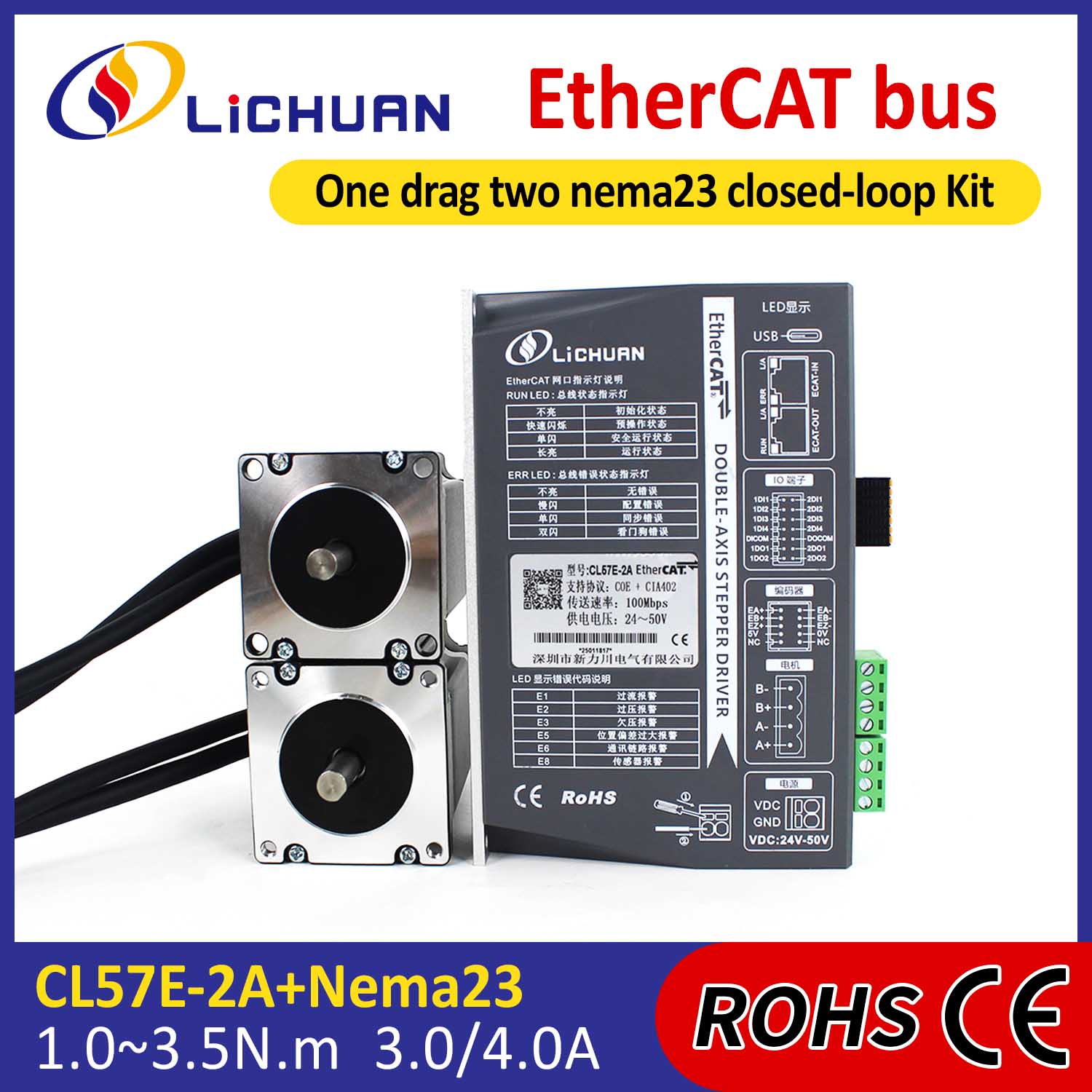 Kit de drivere pentru motor pas cu pas în buclă închisă EtherCAT 2Phase Nema23 cu 2 axe CC