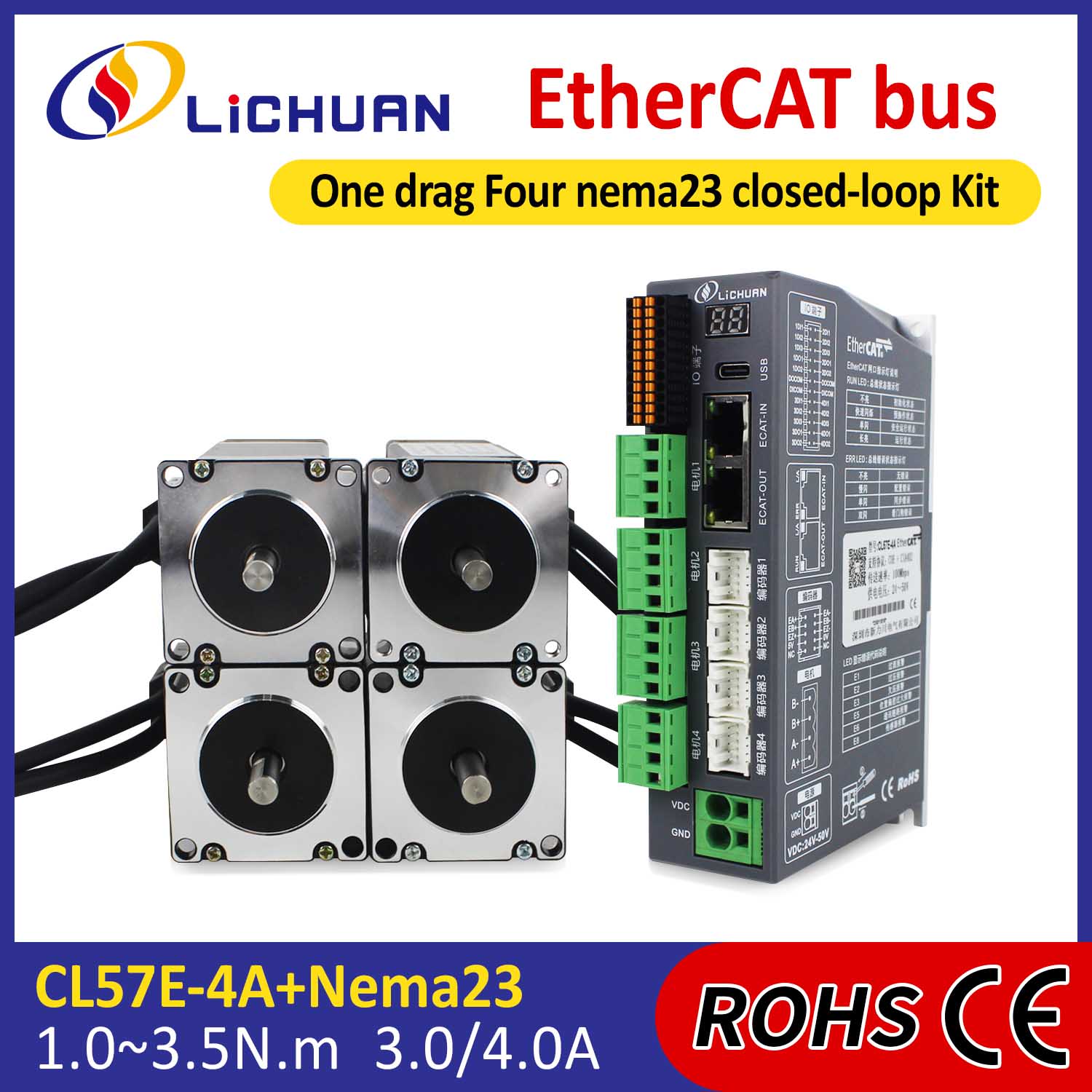 Kit de drivere pentru motor pas cu pas în buclă închisă EtherCAT 2Phase Nema23 cu 4 axe CC