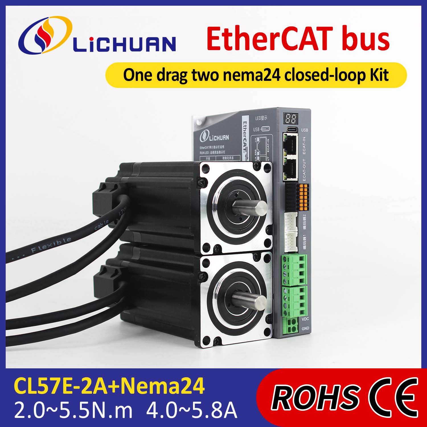 Kit de drivere pentru motor pas cu pas în buclă închisă EtherCAT 2Phase Nema24 cu 2 axe CC
