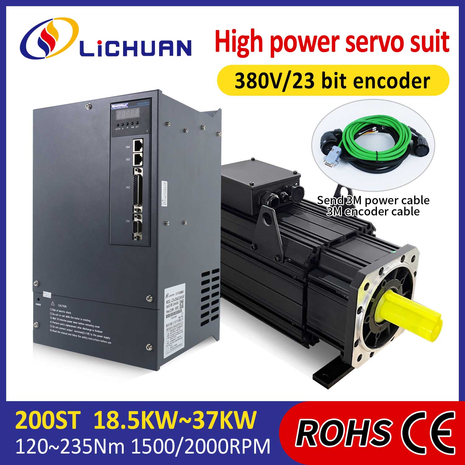 Set de drivere pentru servomotoare AC Lichuan PUTERE MARE 120N.m 18.5KW AC380V 31.8A 1500/2000RPM IP65