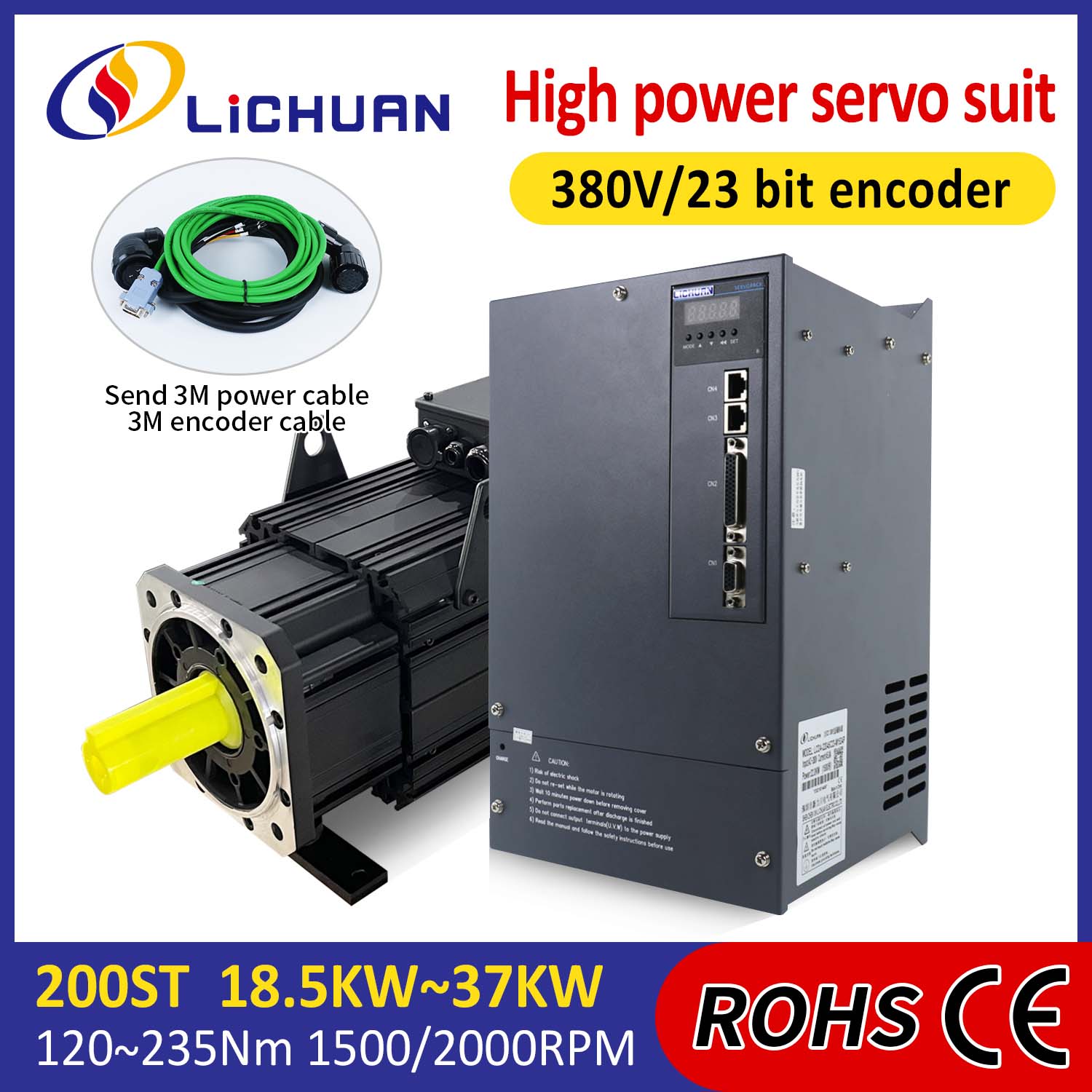 Kit drivere pentru servomotoare AC Lichuan PUTERE MARE 140N.m 22KW AC380V 44.7A 1500/2000RPM IP65