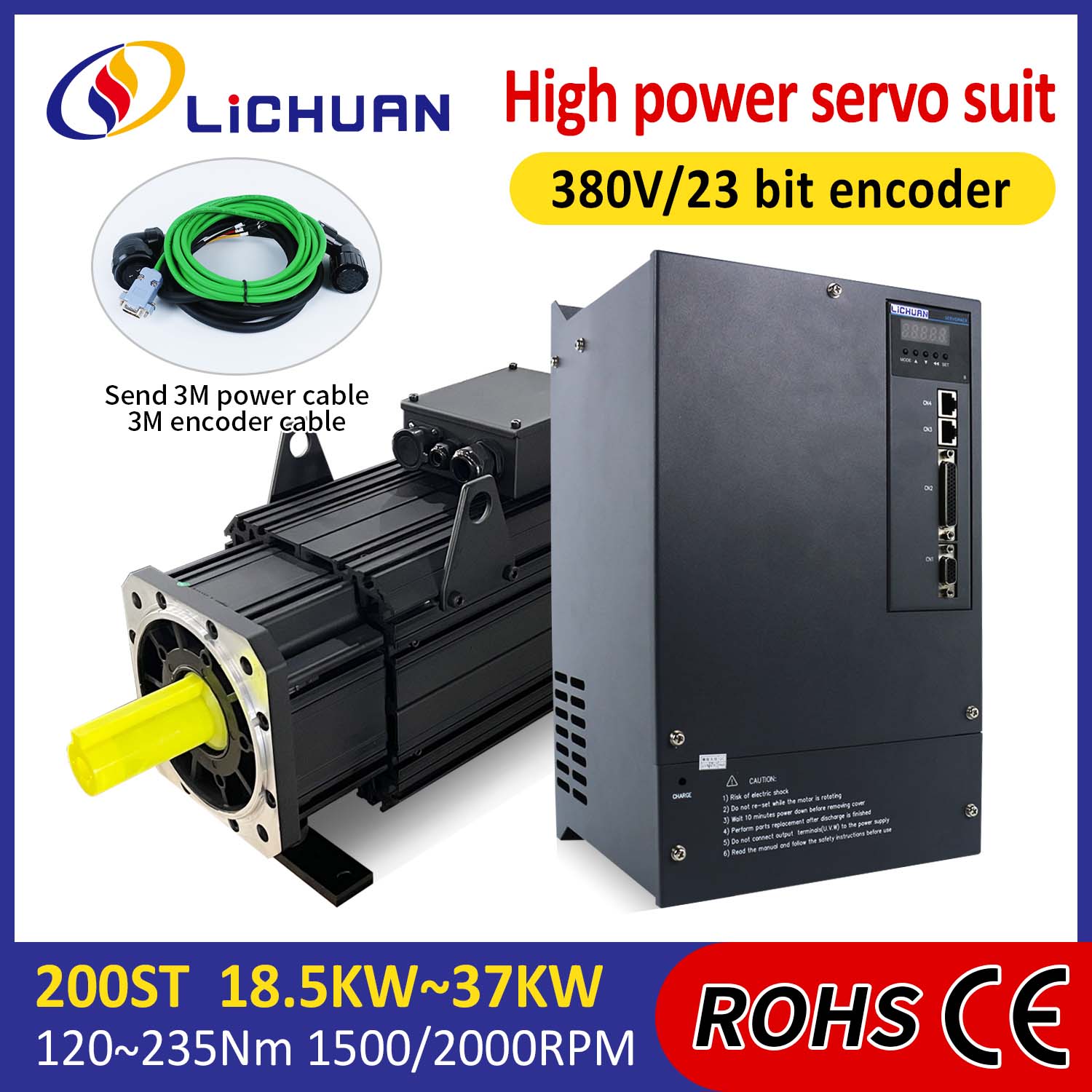 Kit drivere pentru servomotoare AC Lichuan PUTERE MARE 191N.m 30KW AC380V 52A 1500/2000RPM IP65
