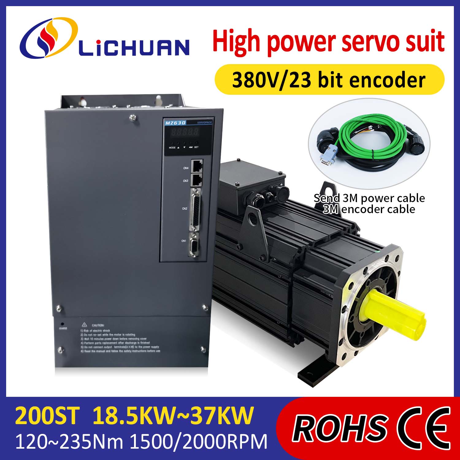 Kit drivere pentru servomotoare AC Lichuan PUTERE MARE 88N.m 18.5KW AC380V 31.6A 1500/2000RPM IP65