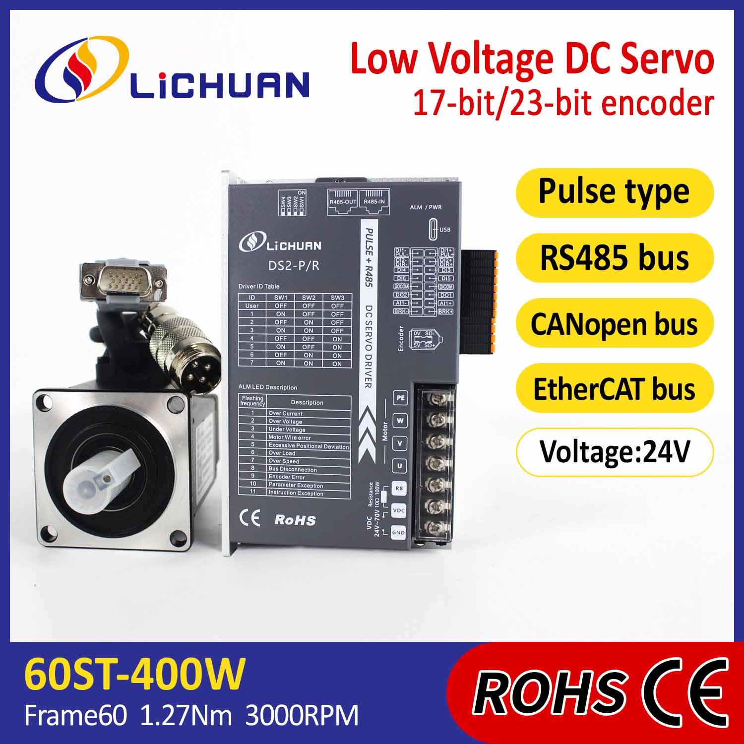 Set de drivere pentru servomotoare de joasă tensiune DC Pulse/RS485/CANopen/EtherCAT 60 FLANGED 400W
